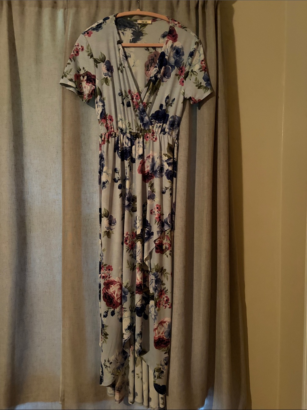 First Love Floral Wrap Maxi Dress in Light Blue, Navy, Pink